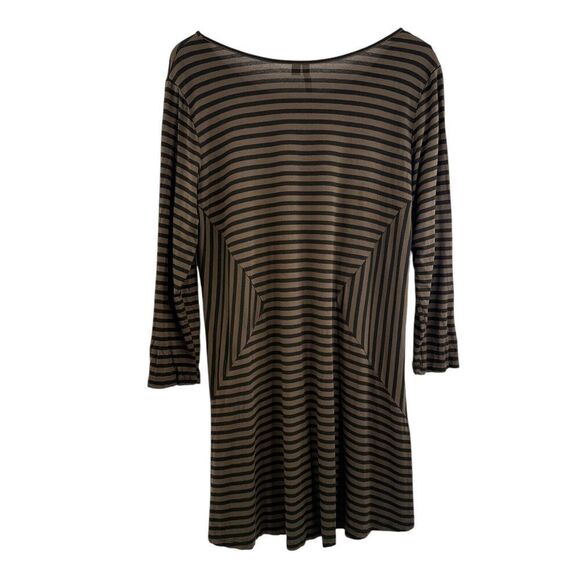 Comfy USA Jersey Knit Brown Striped Fit & Flare T-Shirt Dress Large Flowy - Picture 13 of 15